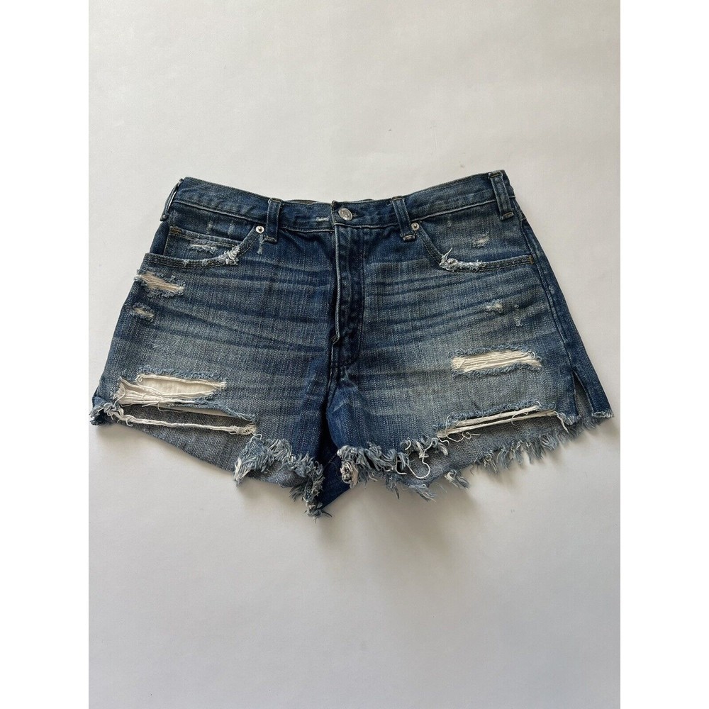 🩵 Abercrombie & Fitch Womens Jean Shorts 2 Blue Cut Off Distressed Denim